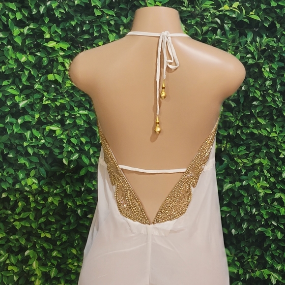 Manish Vaid Embellished Dress, the dress is the color white with gold beading. - Picture 5 of 9